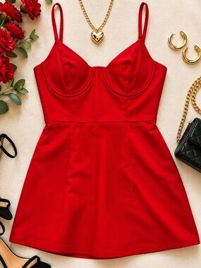 Polly Red Fit & Flare Mini Dress Size 14 Bustier Party Dress